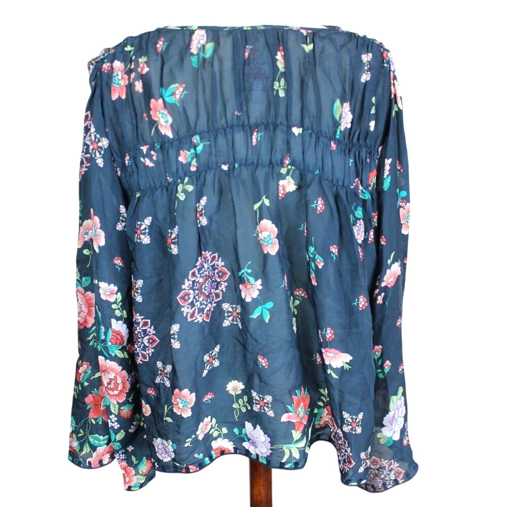 Johnny Was Harley Peasant Blouse Womens Large Blue Floral Tassel Boho Festival - Picture 2 of 6
